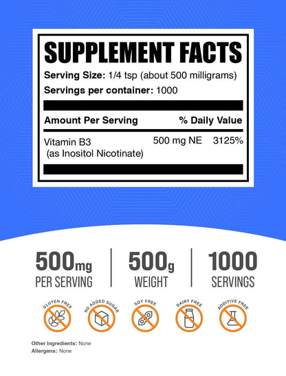 Vista lateral envase BulkSupplements niacina polvo