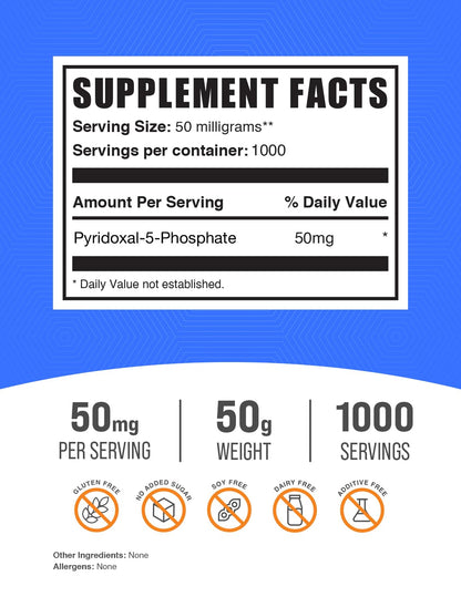 Envase BulkSupplements polvo vitamina B6 P-5-P para suplementos