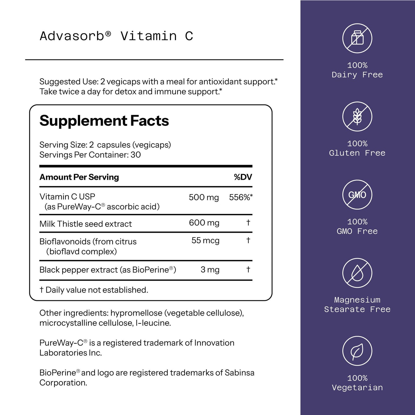 Envase calidad vitamina C Advasorb PureWay C BioPerine