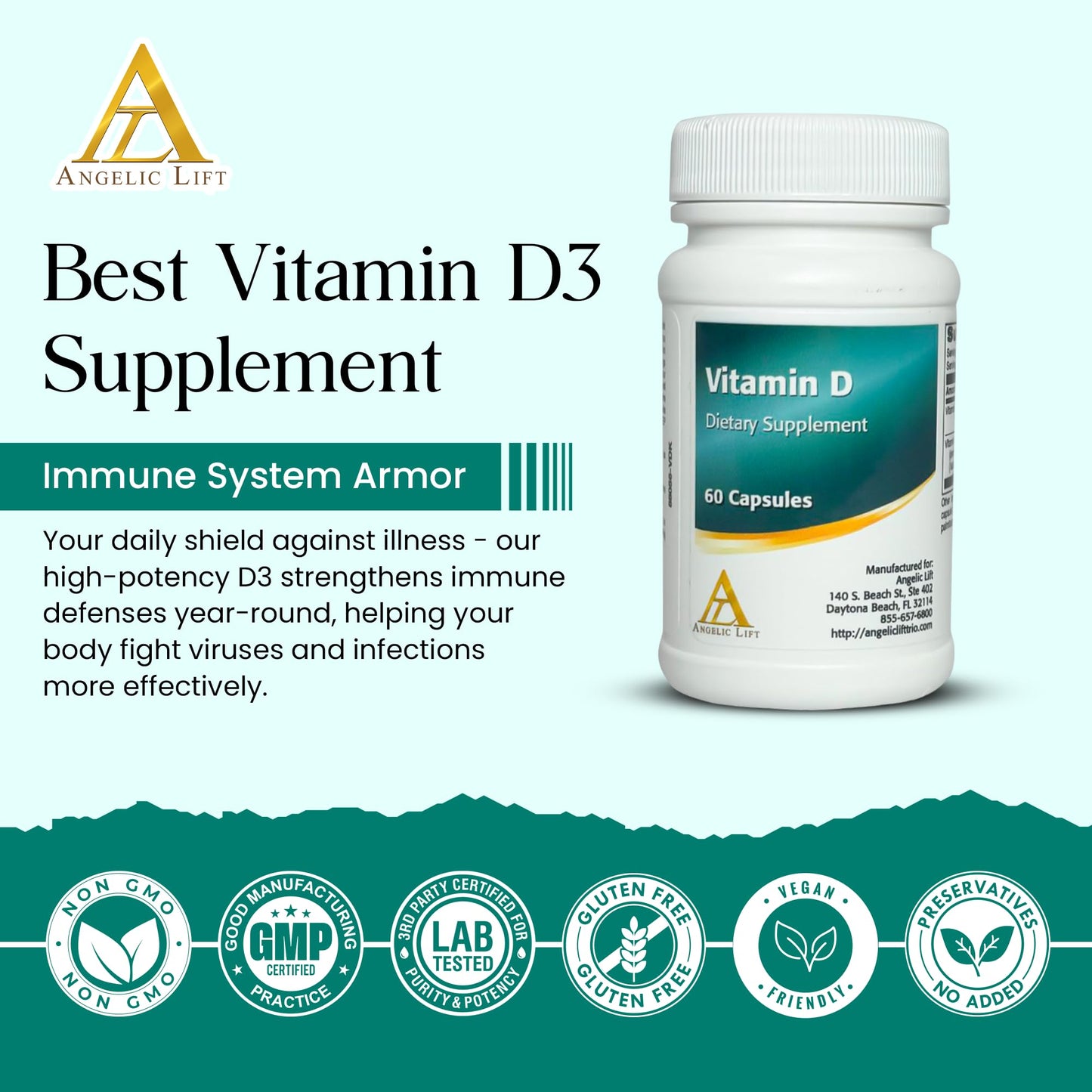 Envase cápsulas Angelic Lift para salud de huesos y estado de ánimo