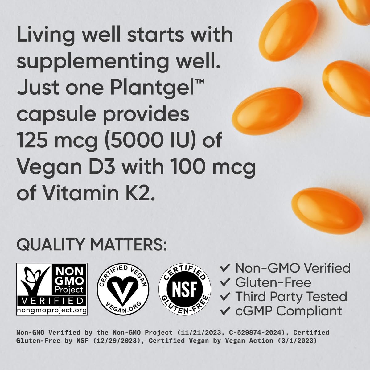 Envase cápsulas blandas Sports Research vitamina D3 y K2 vegano