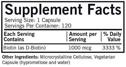 Envase de cápsulas d-Biotina 1000 mcg para crecimiento celular