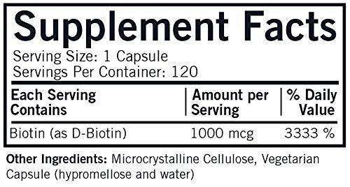 Envase de cápsulas d-Biotina 1000 mcg para crecimiento celular