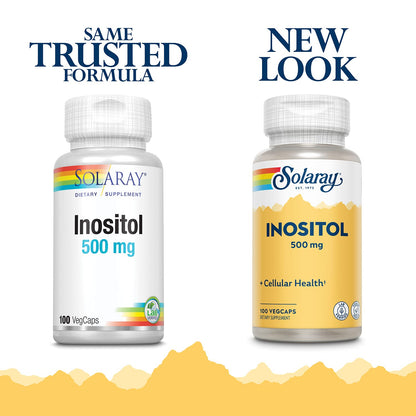 Envase de cápsulas inositol 500 mg Solaray 100 cápsulas vegetales