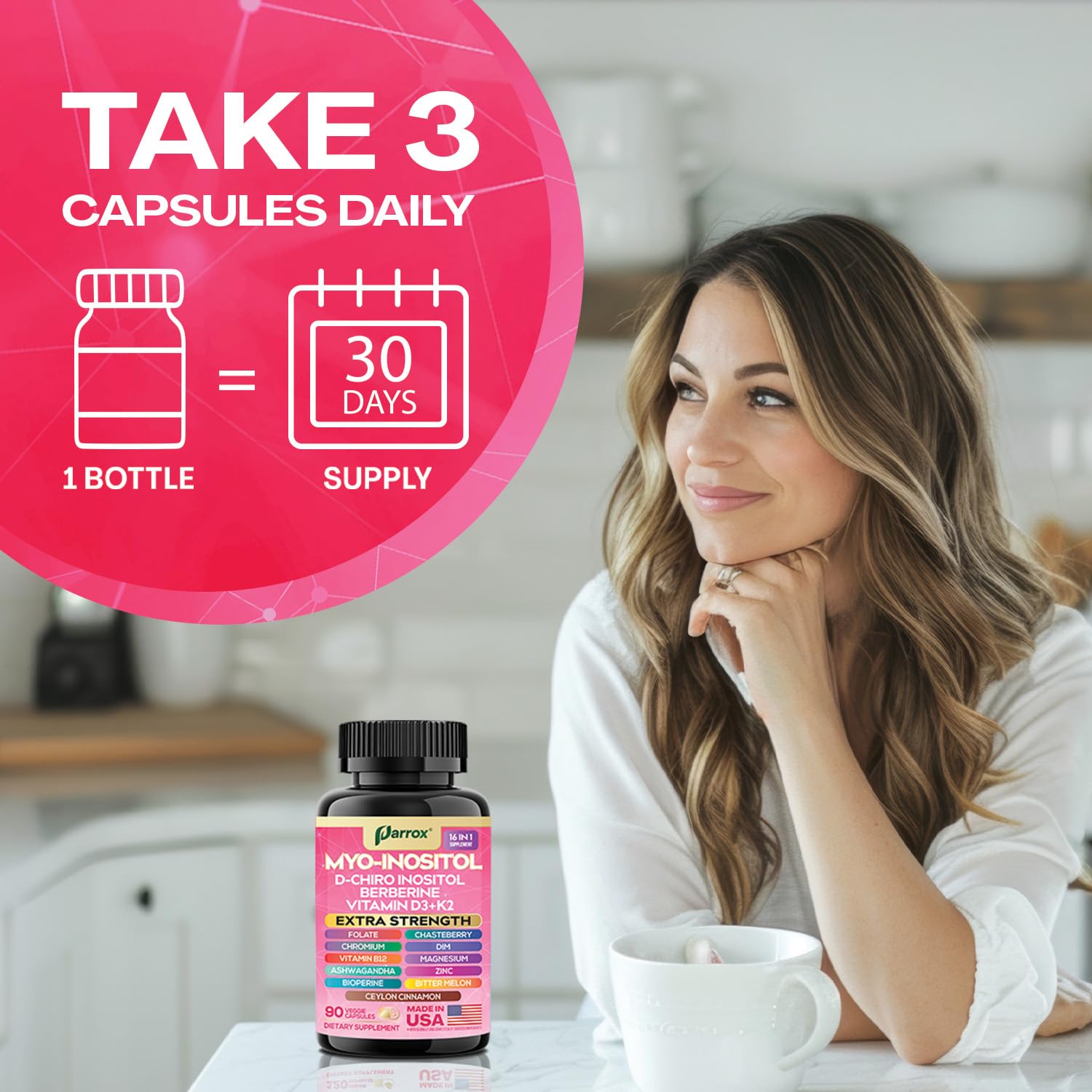 Envase y cápsulas Parrox para soporte hormonal y bienestar