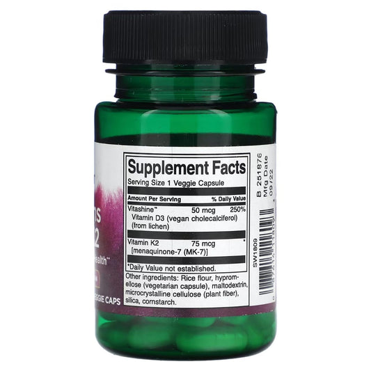 Envase cápsulas veganas Swanson vitaminas d3 k2 60 unidades