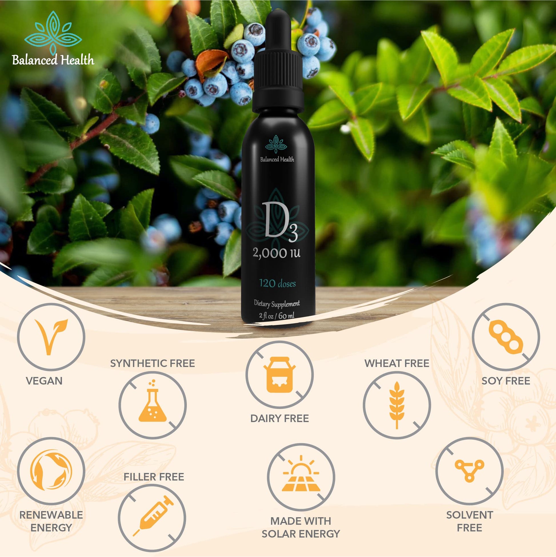 Envase frasco gotas líquidos vitamina d3 balance health sabor natural