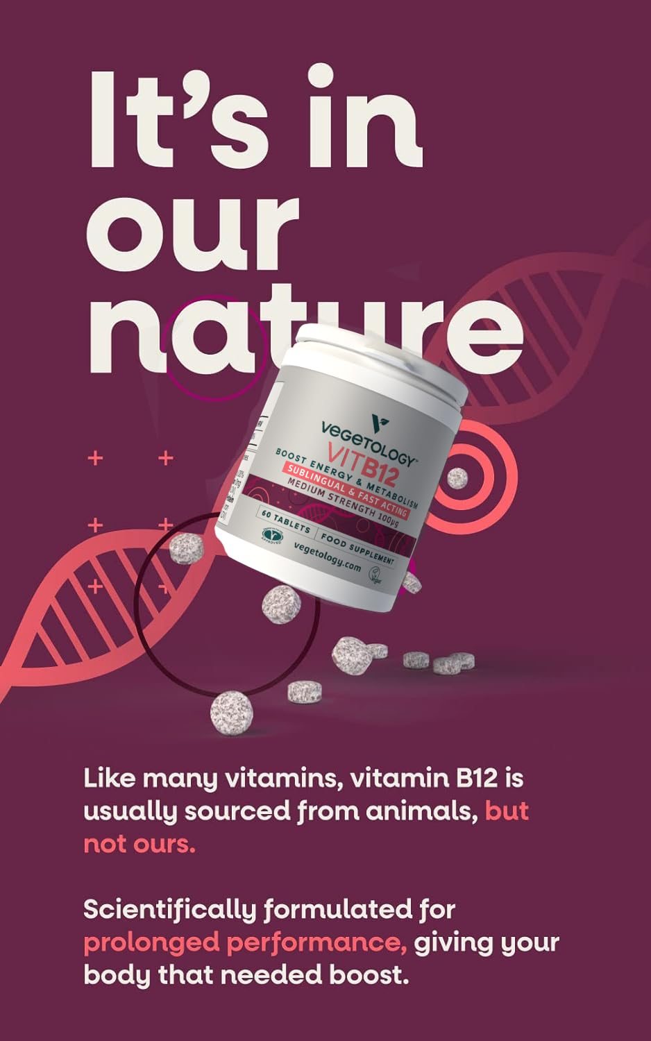 Envase frasco VEGETOLOGY vitamina B12 vegana sublingual