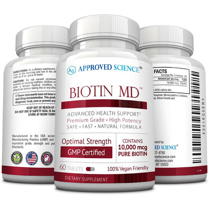 Envase frontal Biotin MD suplemento biotina vegano