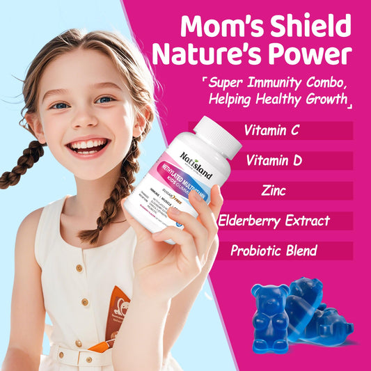 Envase frontal multivitaminas para niños NATISLAND 60 gomitas