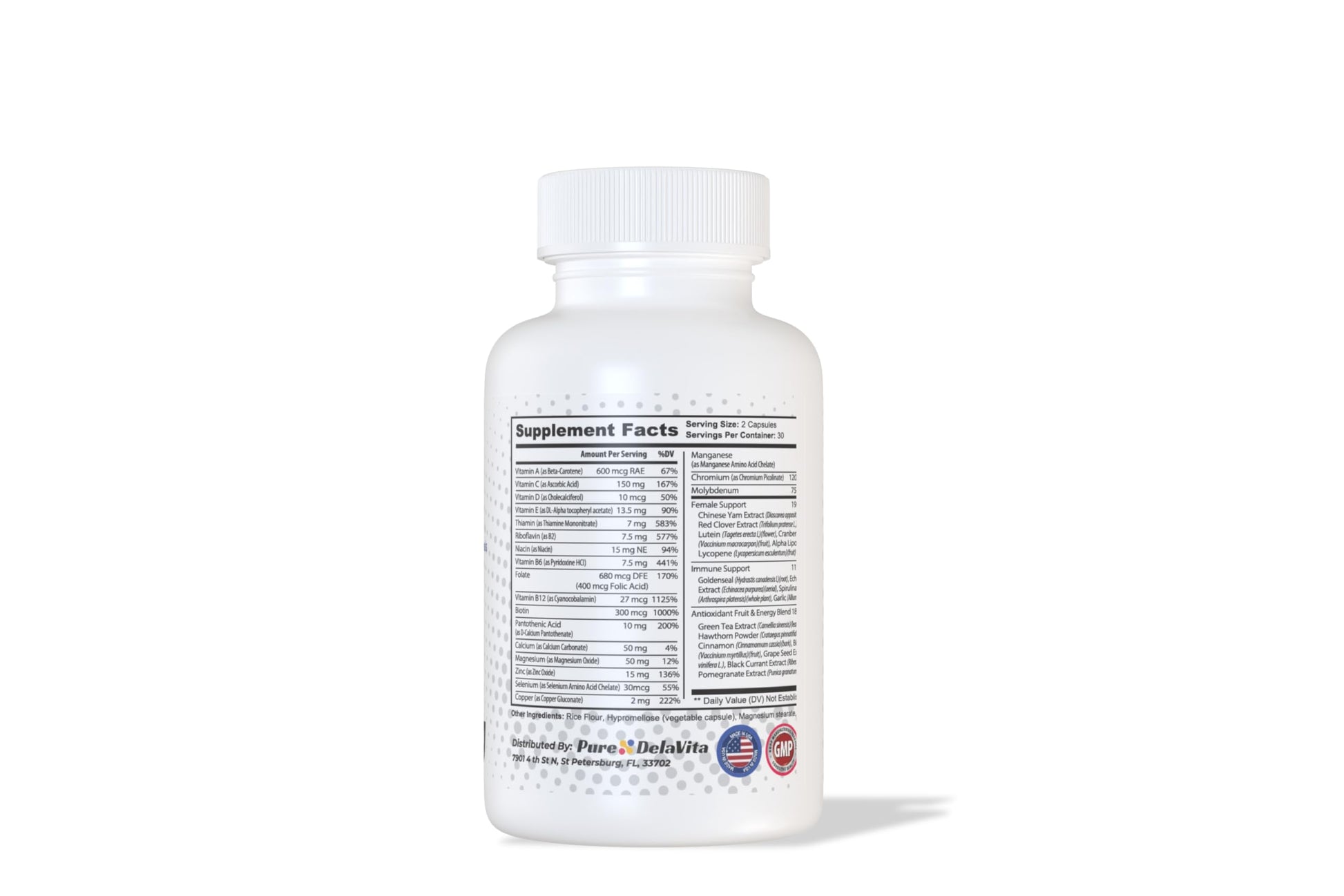 envase frontal multivitaminico mujer pure delavita apoyo hormonal