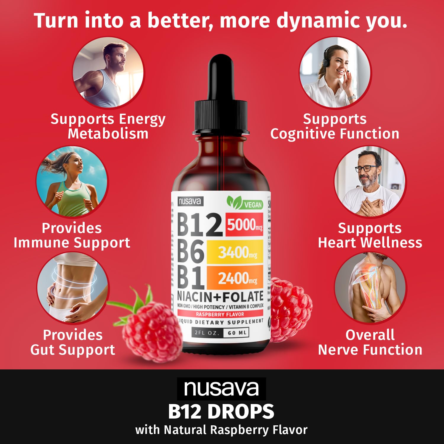 Envase frontal suplementos vitaminas B12 y B6 líquidas