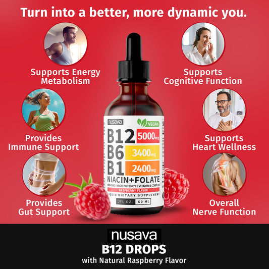 Envase frontal suplementos vitaminas B12 y B6 líquidas