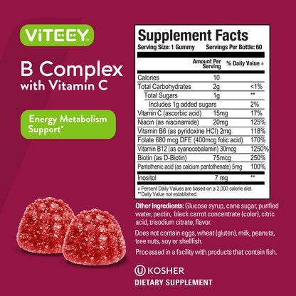 Envase frontal Viteey gomitas complejo vitamina B sabor fresa