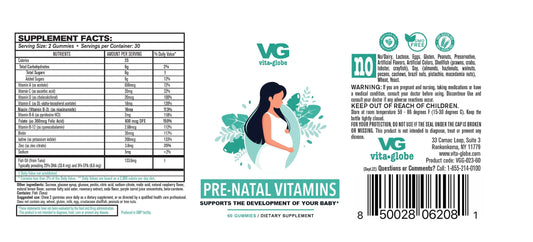 Envase gominolas prenatal VitaGlobe sin sabores artificiales