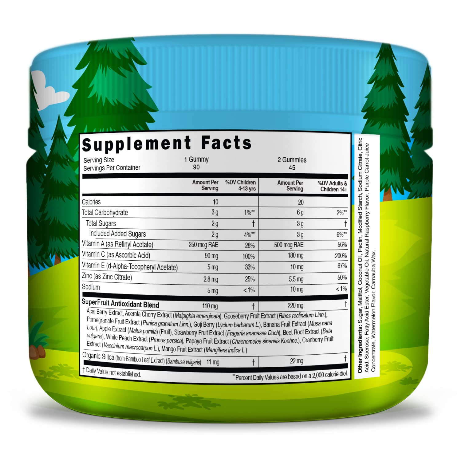 Envase gomitas antioxidantes Infusions Super Fruit 90 tabletas niños