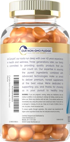 Envase gomitas biotina 10,000 mcg sabor durazno carlyle