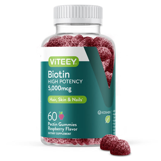 Envase gomitas biotina Viteey 60 unidades sabor frambuesa