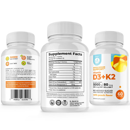 Envase gomitas Dr Moritz vitamina d3 5000 ui pack 120