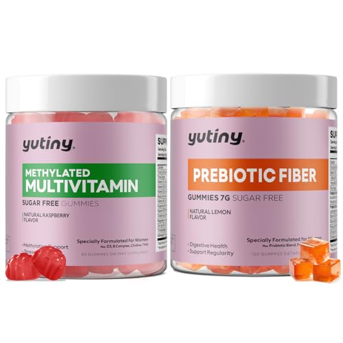 Envase de gomitas Yutiny fibra prebiótica para mujeres con sabores frambuesa y limón