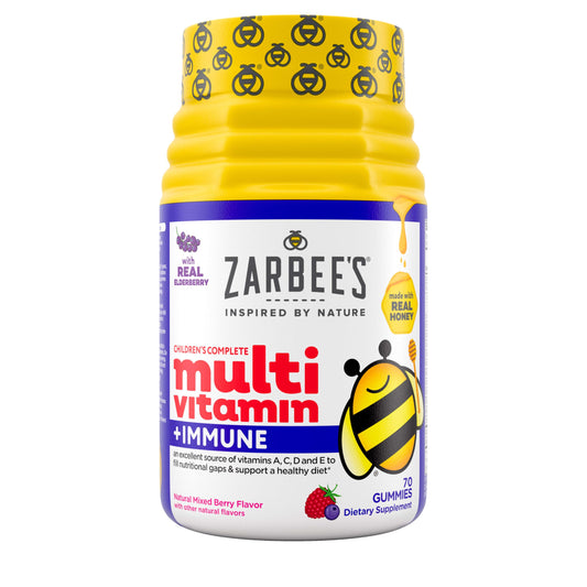 Envase de gomitas multivitamínicas Zarbee's con abejita