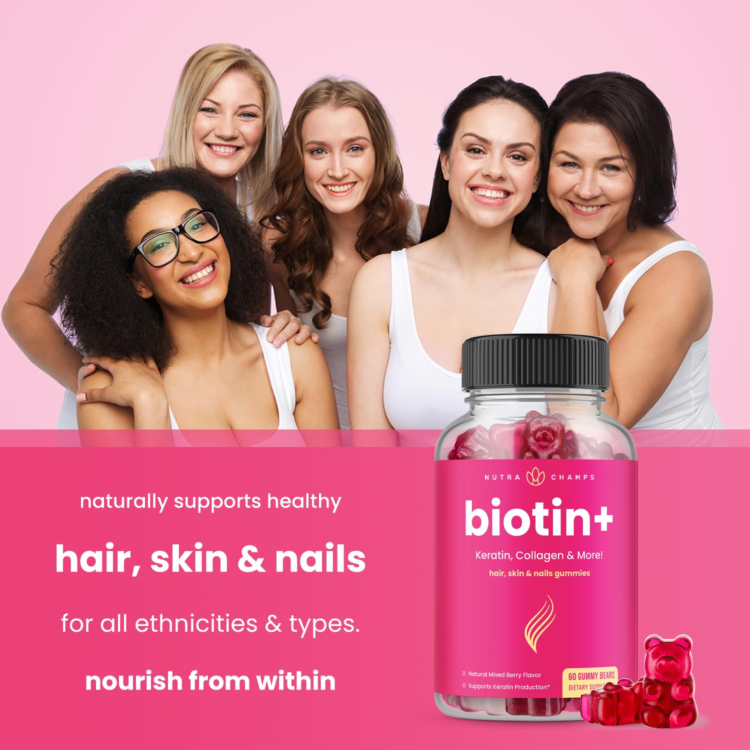 Envase gomitas NutraChamps cabello piel uñas