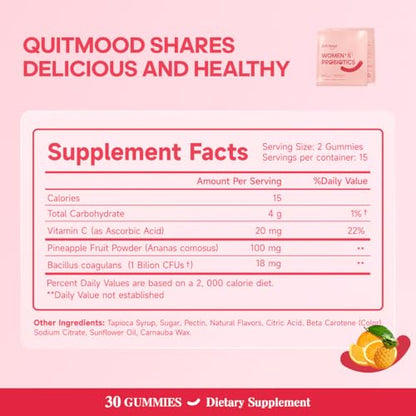 Envase de gomitas Quit mood equilibrio femenino vitamina C piña
