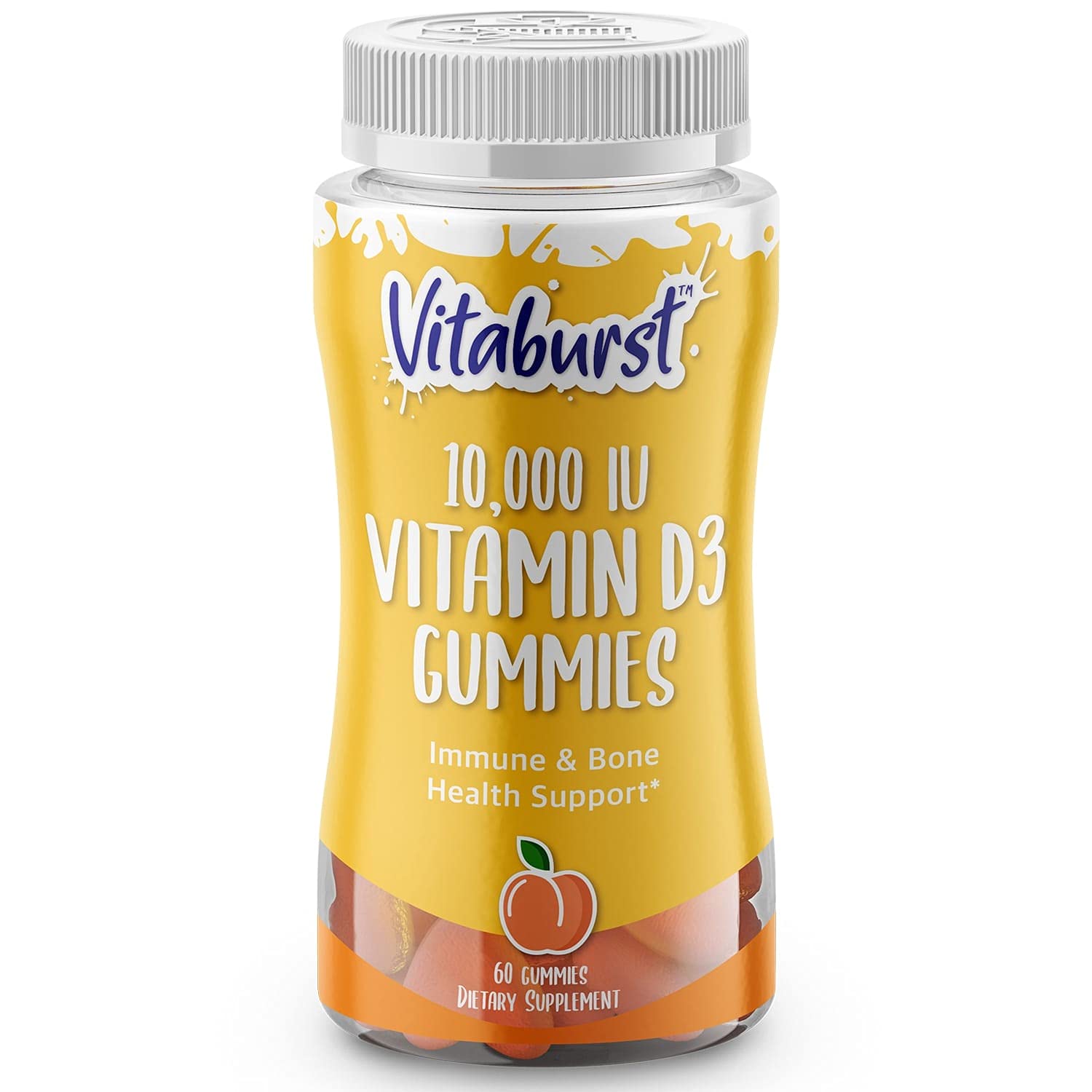 Envase de gomitas VITABURST vitamina D3 10000 UI sabor durazno