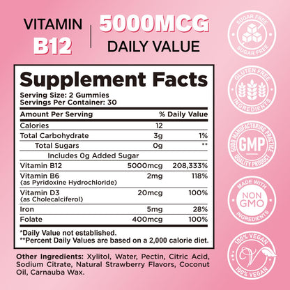 Envase gomitas vitamina b12 sin azúcar sabor fresa