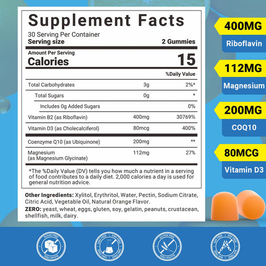 Envase de gomitas de vitamina B2 veganas para soporte energético