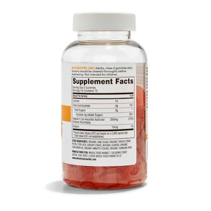 Envase gomitas vitamina c sabor naranja 365 Whole Foods Market