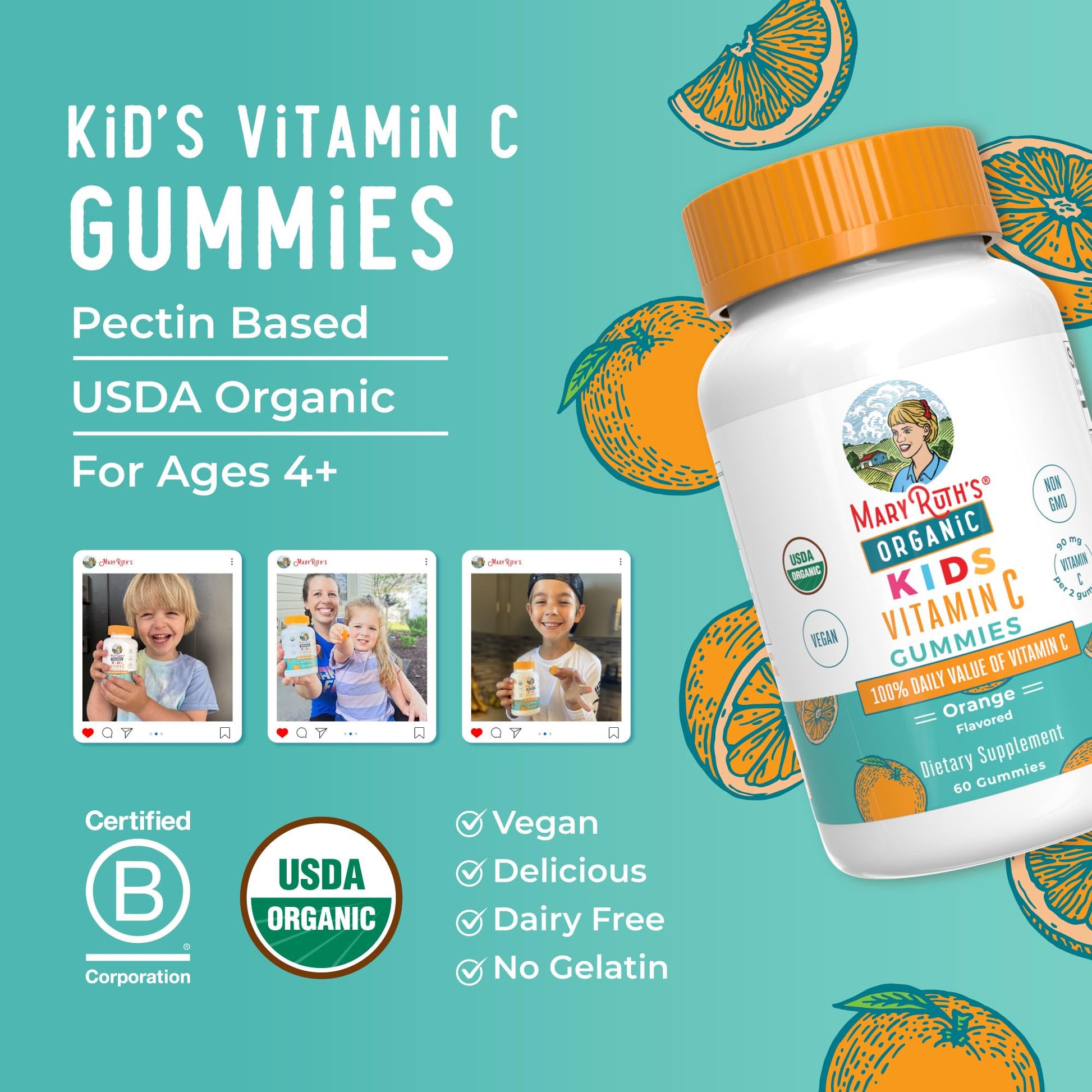 Envase gomitas vitamina C orgánicas para niños MaryRuth