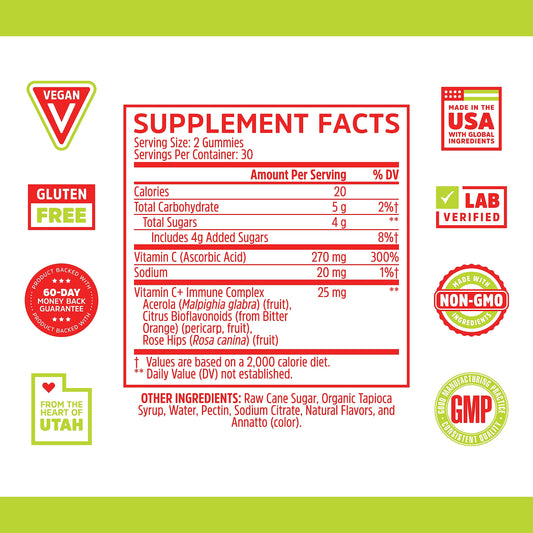 Envase gomitas vitamina c+ Zhou Nutrition sabor fruta naranja