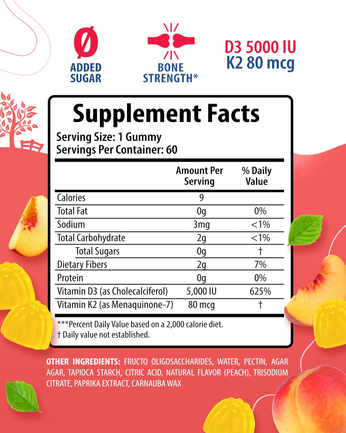 Envase de gomitas de vitamina D3 K2 para niños y adultos SUNNY SAM