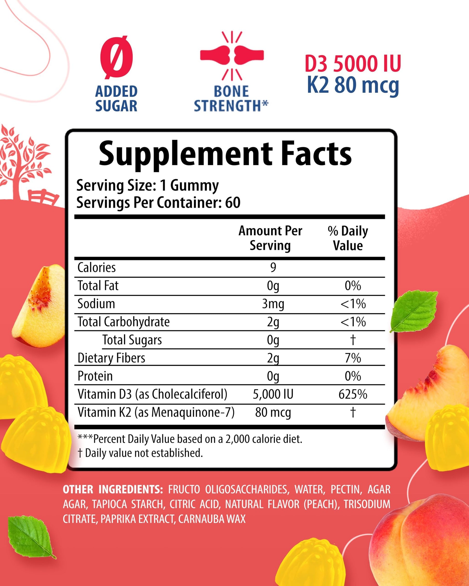 Envase de gomitas de vitamina D3 K2 para niños y adultos SUNNY SAM