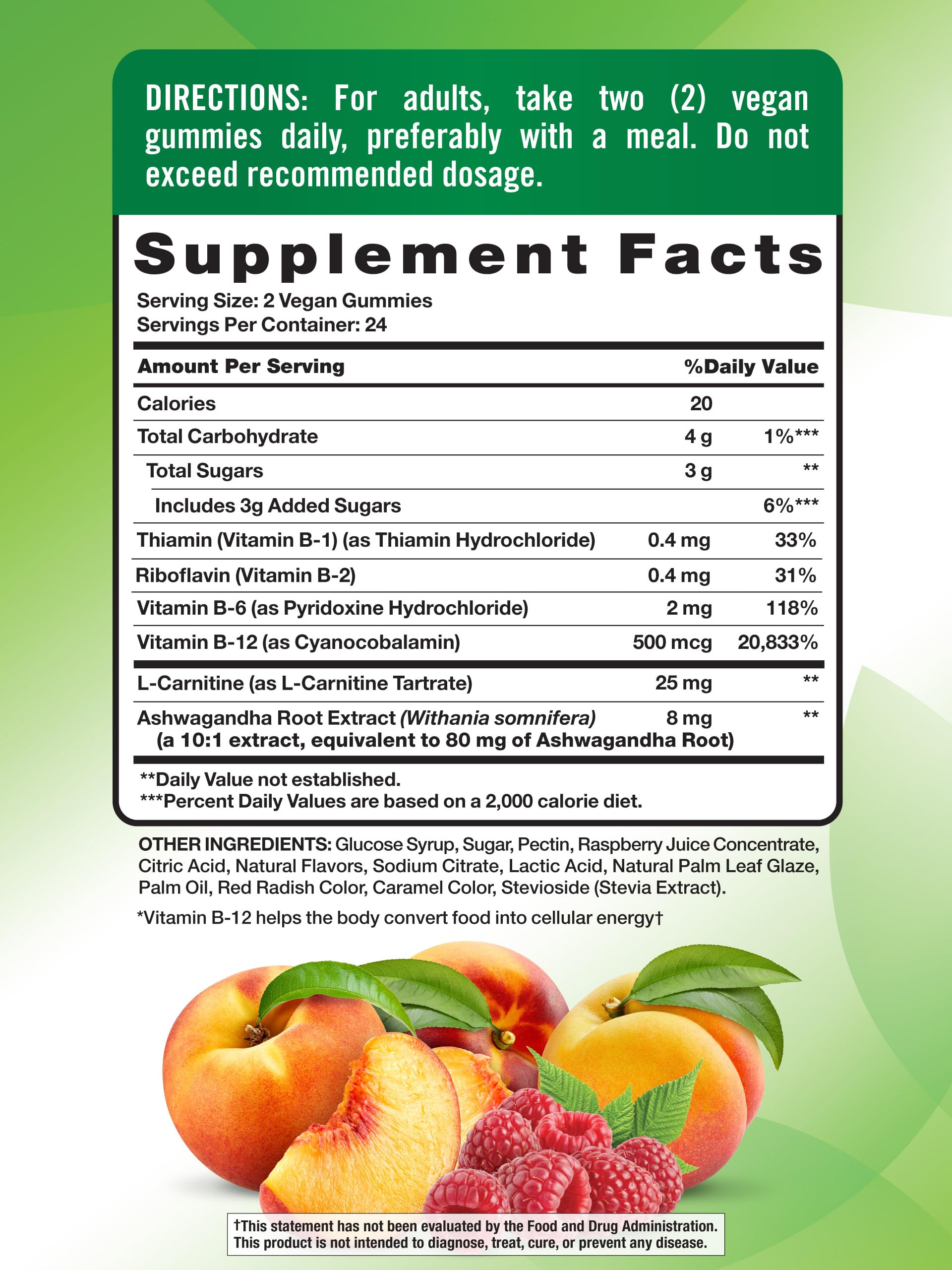 Envase Gomitas Vitaminas B Complejo Nature's Truth sabor durazno-frambuesa