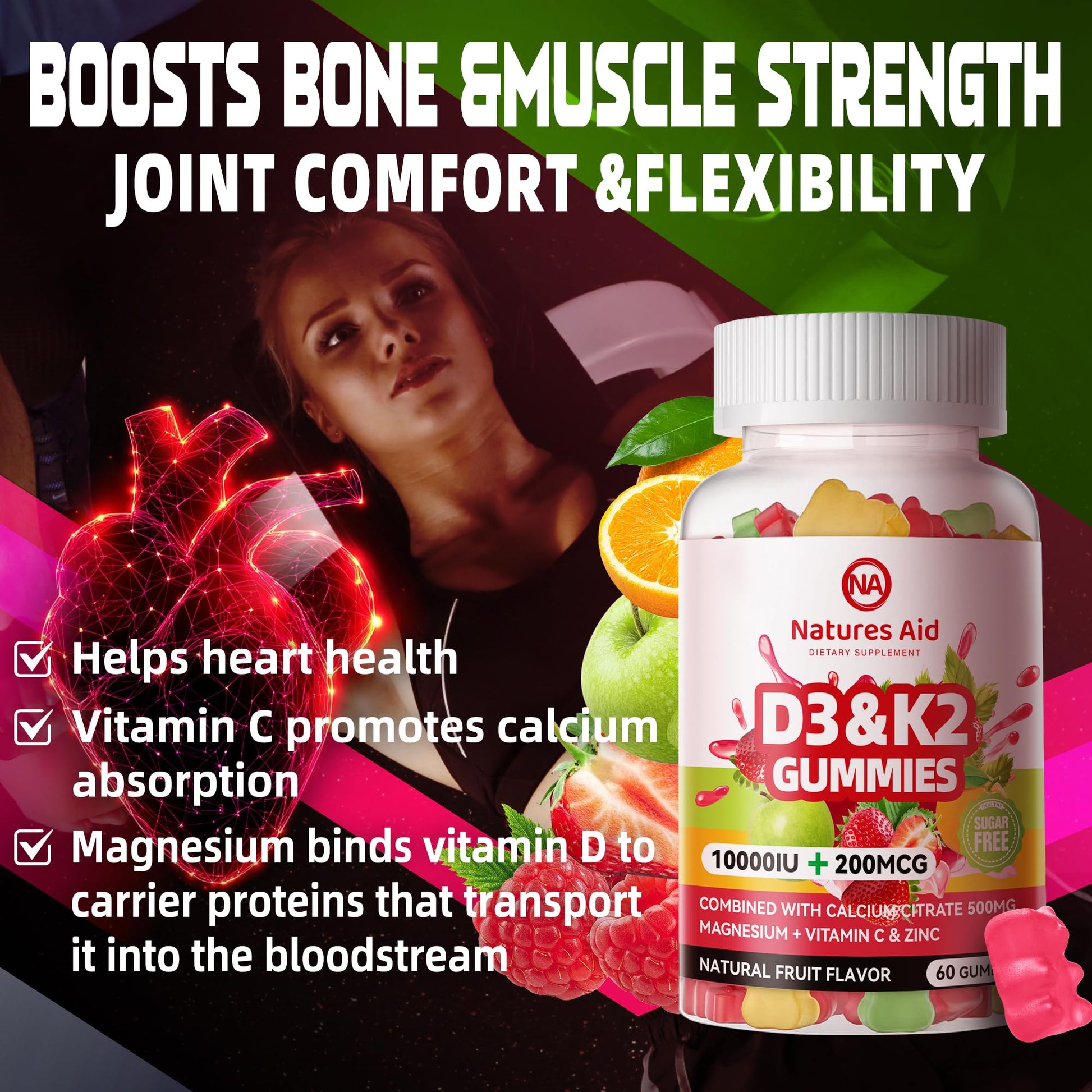 Envase gomitas vitaminas D3K2 Natures Aid