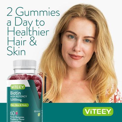 Envase gomitas Viteey biotina para piel sana y uñas fuertes