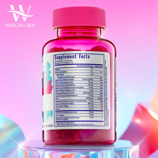 Envase de gomitas Watch & Sea para cabello saludable y fuerte