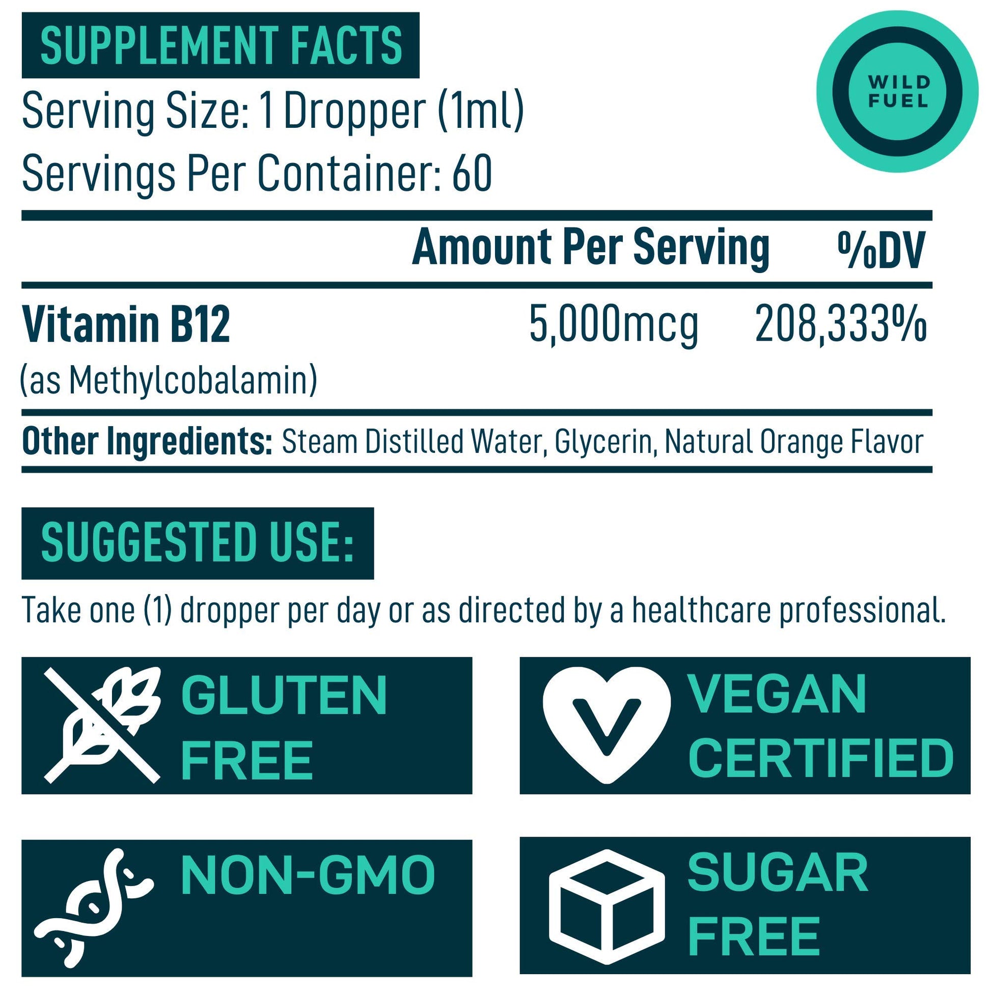 Envase gotas líquidas vitamina B12 vegana rápida absorción
