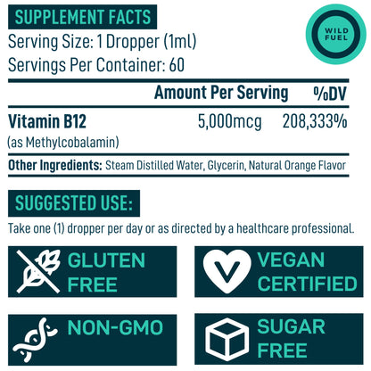 Envase gotas líquidas vitamina B12 vegana rápida absorción