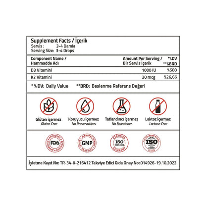 Envase gotas vitamin d3 k2 validus sin conservantes