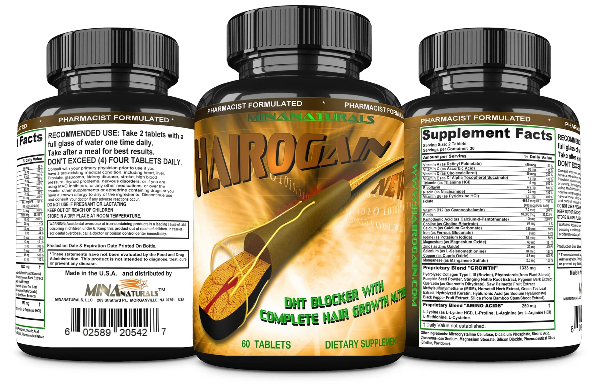 Envase Hairogain bloqueador DHT Minanaturals