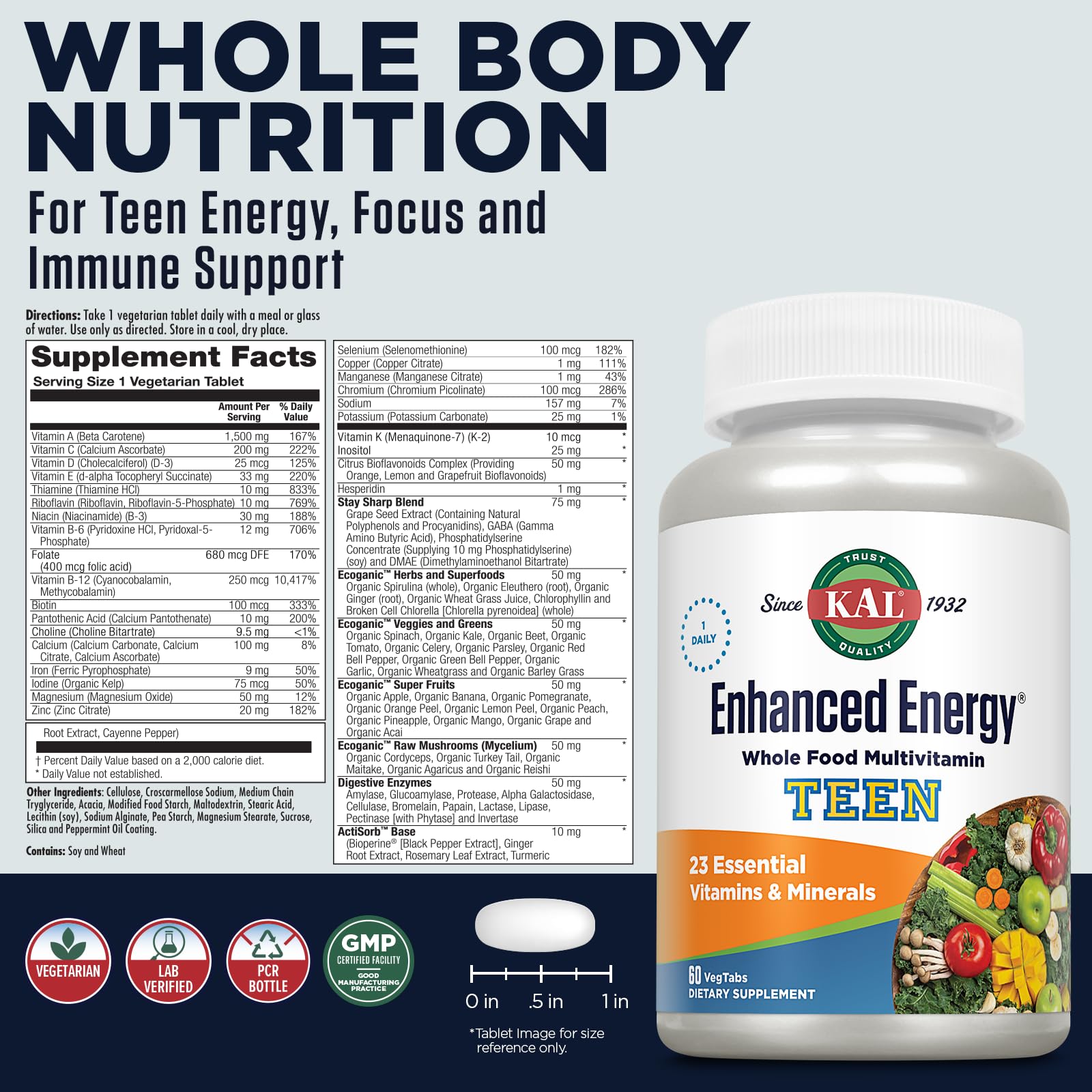 Envase KAL multivitamínico mostrando ingredientes esenciales