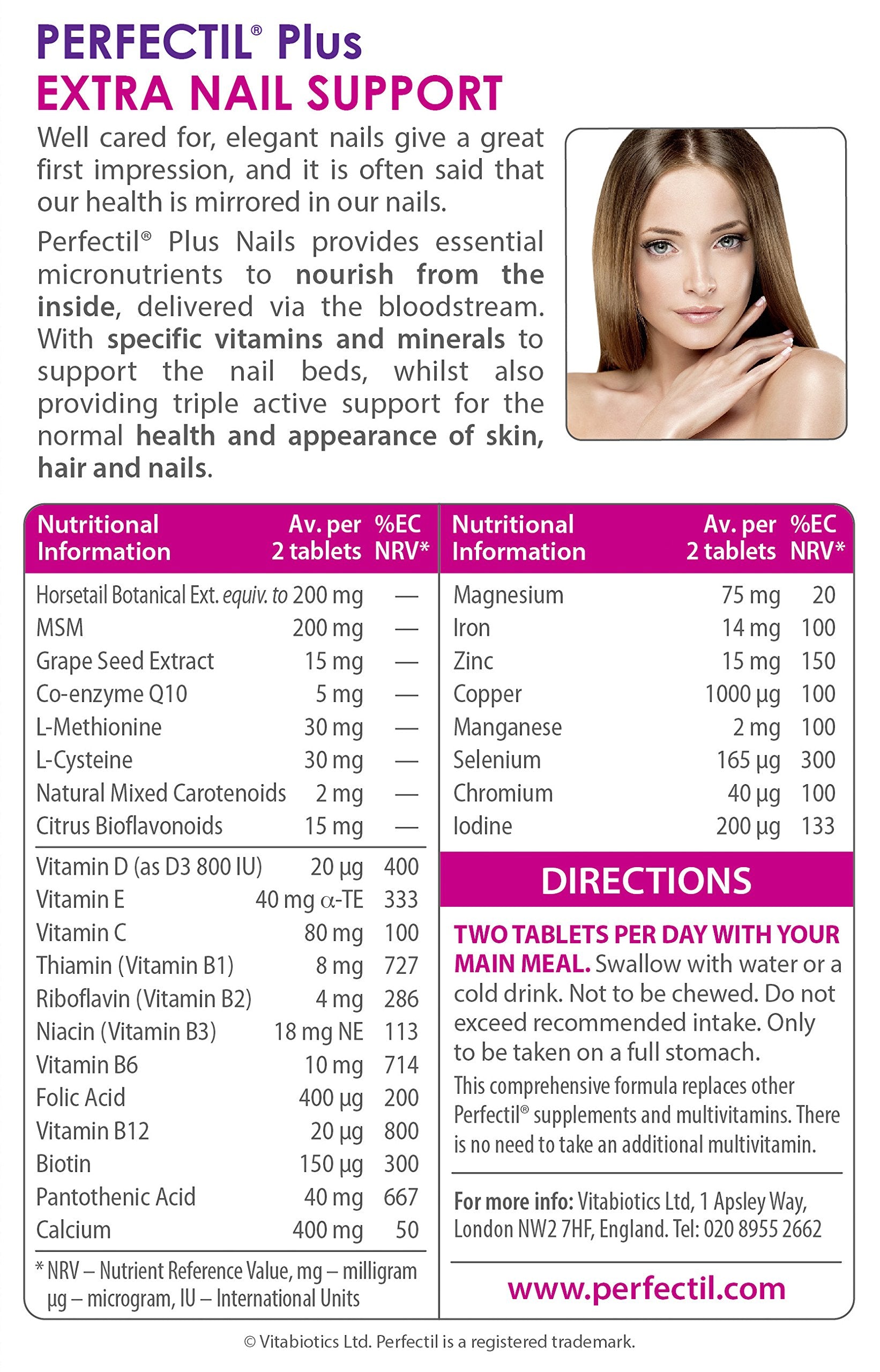Vista lateral envase Perfectil Plus Nails vitaminas