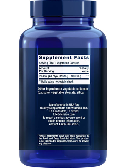Envase Life Extension suplemento Inositol 360 cápsulas