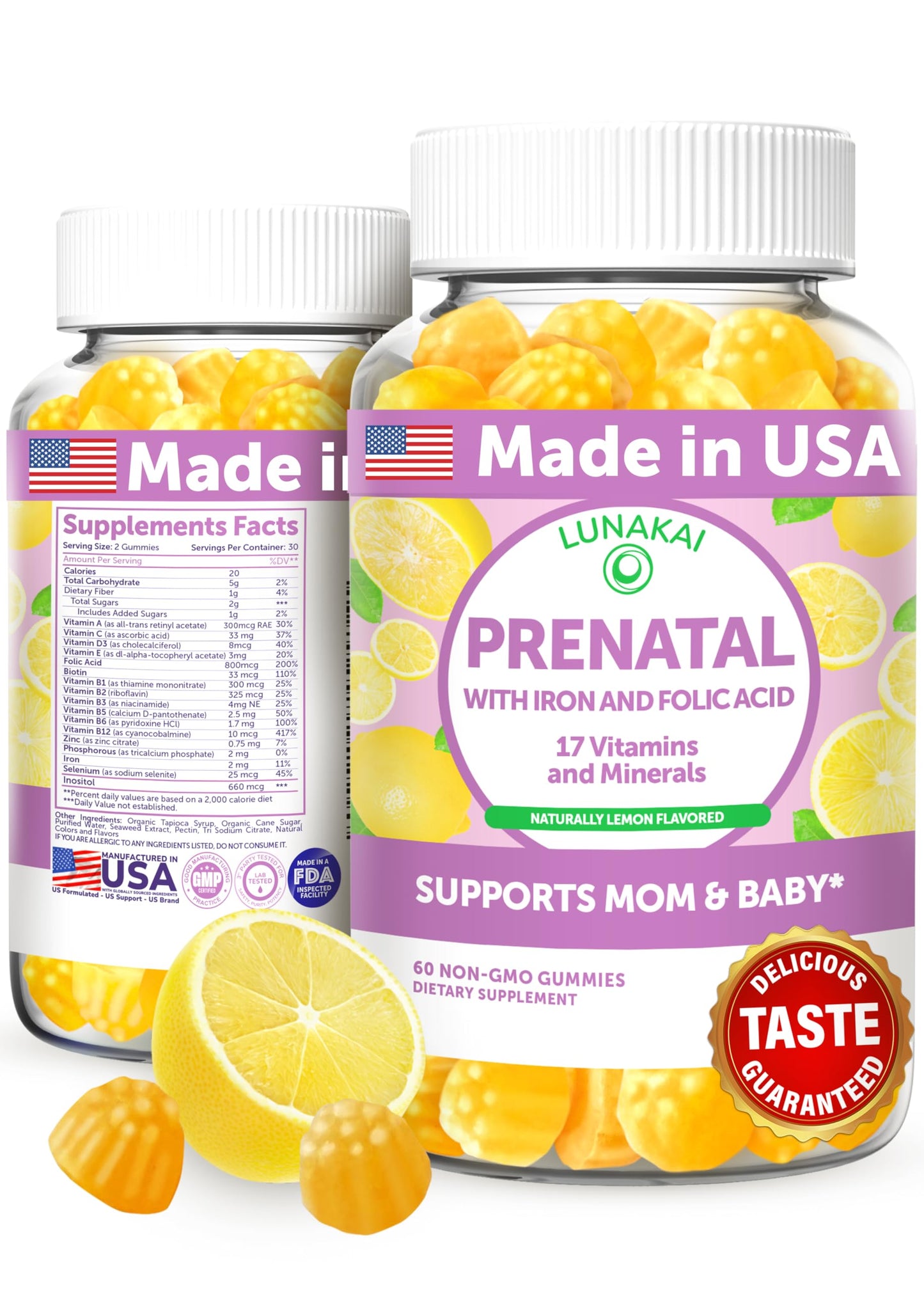 Envase Lunakai vitaminas prenatales gomitas 60 unidades