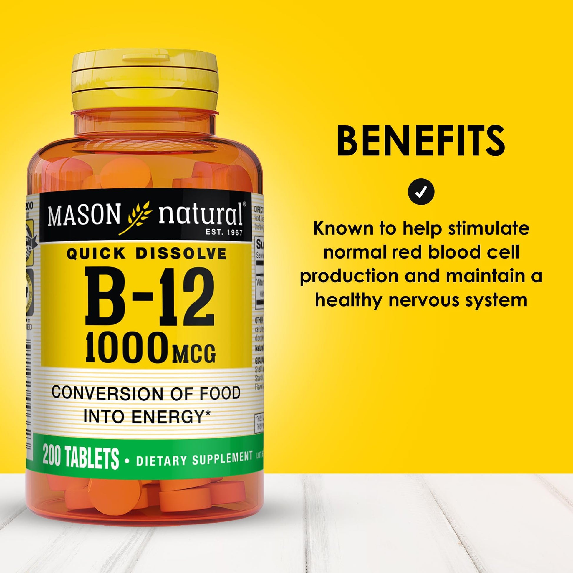 Envase MASON NATURAL vitamina b12 1000 mcg 200 tabletas sublinguales