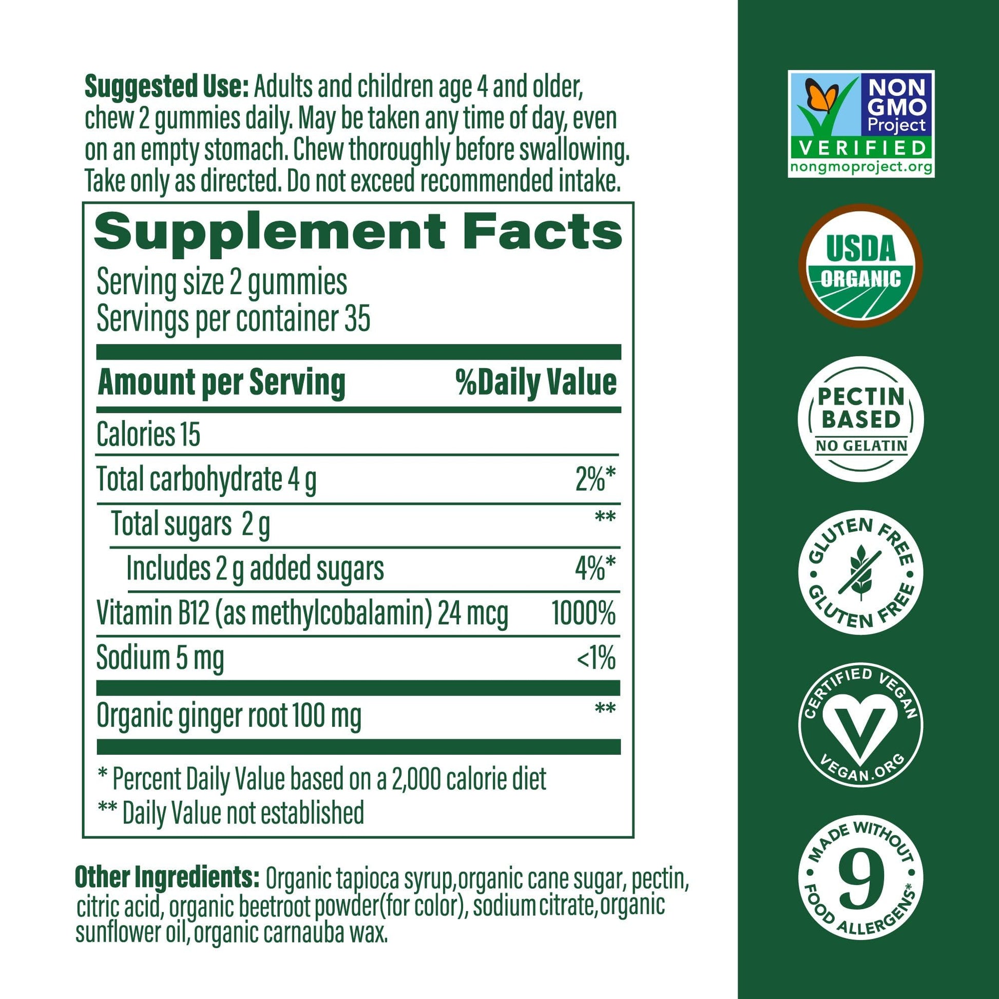 Envase MegaFood gomitas vitamina b12 veganas orgánico usda