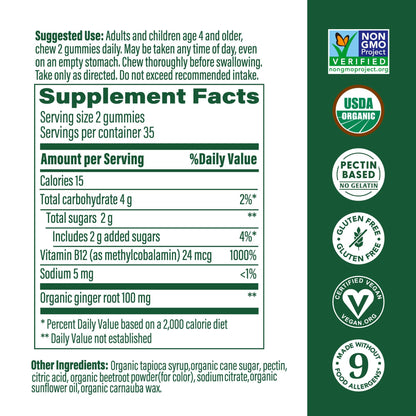 Envase MegaFood gomitas vitamina b12 veganas orgánico usda